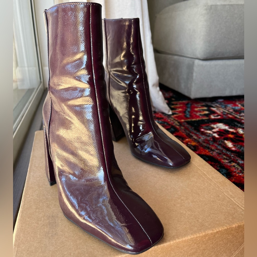 Zara square-toe purple boots.